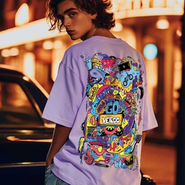 Doodle Lilac Oversized Back Graphic Printed Tshirt